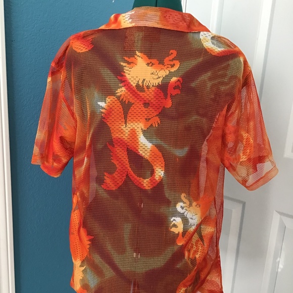 Vintage 90’s dragon mesh button up - Picture 1 of 2